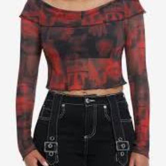 Social Collision X-Ray  Off-The-Shoulder Crop Top Size Small - Picture 1 of 11